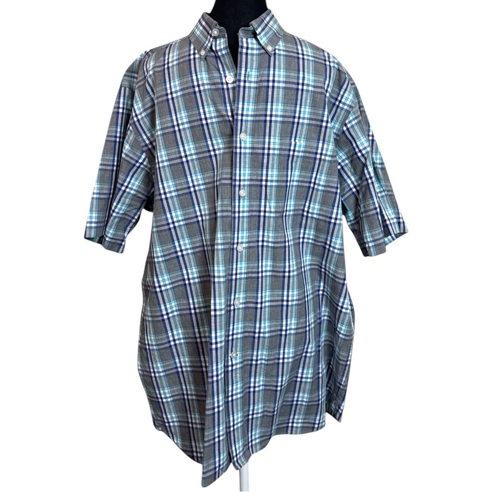 Daniel Cremieux Men’s Blue Black Plaid SS Button Down Shirt Size L EUC